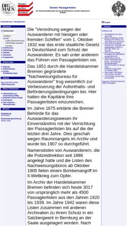 Vorschau der mobilen Webseite www.passagierlisten.de, Bremer Auswanderer-Passagierlisten