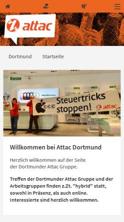 Vorschau der mobilen Webseite www.attac-netzwerk.de, Attac Regionalgruppe Dortmund