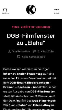 Vorschau der mobilen Webseite www.film-kultur.de, Institut für Kino und Filmkultur