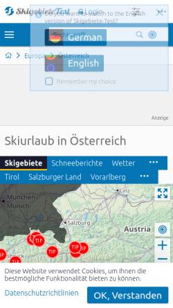 Vorschau der mobilen Webseite www.skigebiete-test.de, Skiurlaub in Österreich