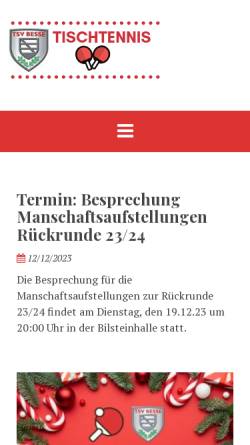 Vorschau der mobilen Webseite www.ttbesse.de, TSV Besse e.V.