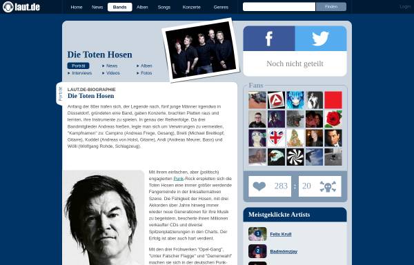 Vorschau von www.laut.de, Toten Hosen - Fanpage