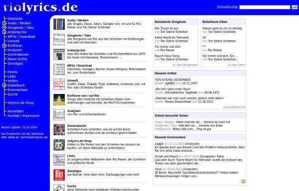Vorschau von www.riolyrics.de, Rio Reiser und Ton Steine Scherben Lyrics