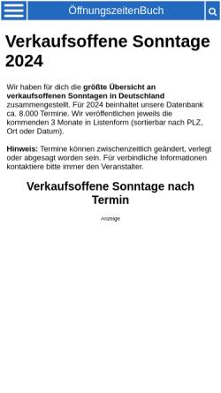 Vorschau der mobilen Webseite www.oeffnungszeitenbuch.de, Verkaufsoffener Sonntag