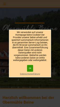 Vorschau der mobilen Webseite www.obermuehle-beine.de, Obermühle Pension Beine