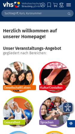 Vorschau der mobilen Webseite www.vhs-straubing.de, Volkshochschule Straubing