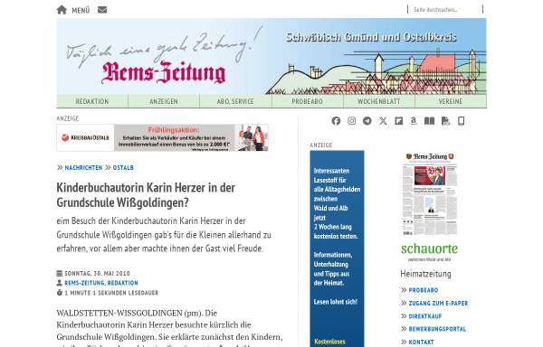 Vorschau von remszeitung.de, Kinderbuchautorin Karin Herzer in der Grundschule Wißgoldingen
