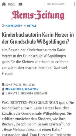 Vorschau der mobilen Webseite remszeitung.de, Kinderbuchautorin Karin Herzer in der Grundschule Wißgoldingen