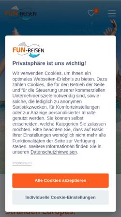 Vorschau der mobilen Webseite www.fun-jugendreisen.de, Abireisen.org, fun-Reisen GmbH