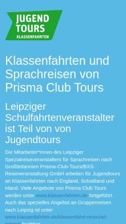 Vorschau der mobilen Webseite www.prisma-club.de, Prisma Club Tours