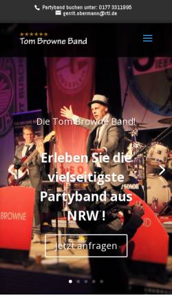 Vorschau der mobilen Webseite www.tombrowne.de, Tom Browne Band