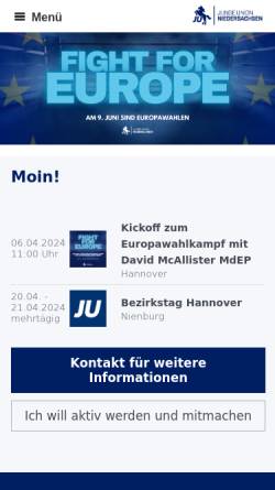 Vorschau der mobilen Webseite www.ju-niedersachsen.de, Junge Union Niedersachsen