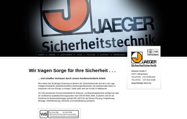 Vorschau von www.jaeger-alarm.de, Jaeger Sicherheitstechnik