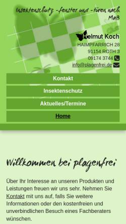 Vorschau der mobilen Webseite plagenfrei.de, Zimmermeister und Sachverständiger Helmut Koch