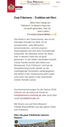 Vorschau der mobilen Webseite faehrturm-mehring.de, Hotel-Restaurant Zum Fährturm