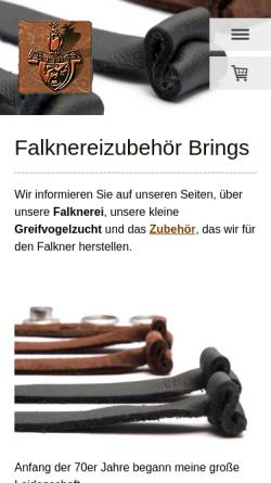 Vorschau der mobilen Webseite www.falknereizubehoer-brings.de, Falknereizubehör Brings
