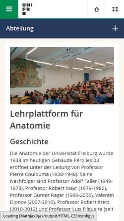 Vorschau der mobilen Webseite www.unifr.ch, Abteilung Anatomie der Universität Fribourg