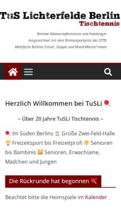 Vorschau der mobilen Webseite tt.tusli.de, TuS Lichterfelde Berlin