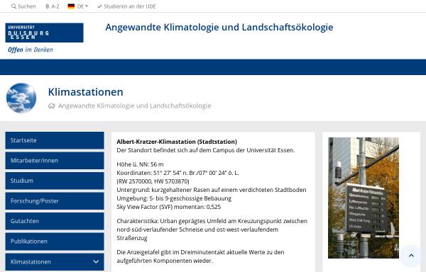 Vorschau von www.uni-due.de, Albert-Kratzer-Klimastation und Klimastation am Harscheidweg