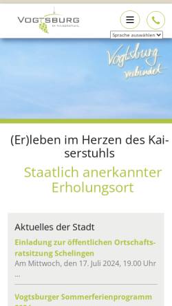Vorschau der mobilen Webseite www.vogtsburg-im-kaiserstuhl.de, Stadt Vogtsburg