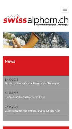 Vorschau der mobilen Webseite www.swissalphorn.ch, Alphornbläsergruppe Oberaargau.