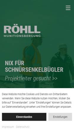 Vorschau der mobilen Webseite www.roehll.de, Röhll Umweltentsorgung und Munitonsbergung