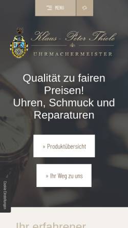 Vorschau der mobilen Webseite www.uhrmachermeister-thiele.de, Uhrmachermeister Thiele