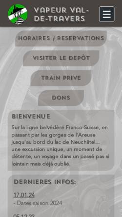Vorschau der mobilen Webseite www.vvt.ch, Vapeur Val-de-Travers (VVT)