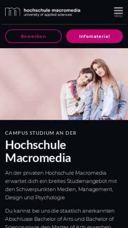 Vorschau der mobilen Webseite www.macromedia-fachhochschule.de, Freie Hochschule für Grafik Design & Bildende Kunst