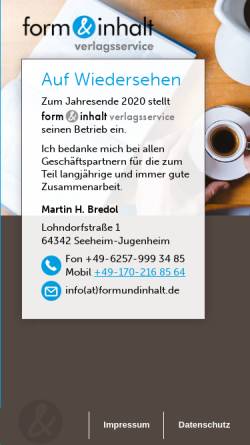 Vorschau der mobilen Webseite formundinhalt.de, Form & Inhalt Verlagsservice