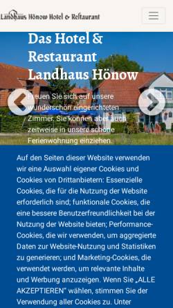 Vorschau der mobilen Webseite www.hoenow.de, Hotel-Landhaus Hönow