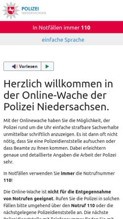 Vorschau der mobilen Webseite www.onlinewache.polizei.niedersachsen.de, Polizei Niedersachsen - Online-Wache