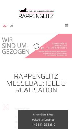 Vorschau der mobilen Webseite www.rappenglitz.de, Rappenglitz Messebau, Mietmöbel & Markenbau