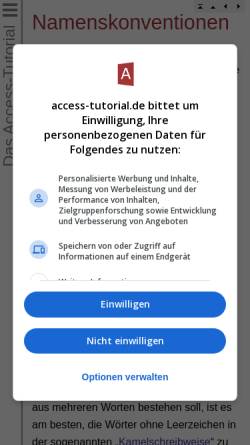Vorschau der mobilen Webseite www.access-tutorial.de, Namenskonventionen