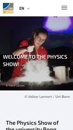Vorschau der mobilen Webseite www.physikshow.uni-bonn.de, Physikshow der Uni Bonn