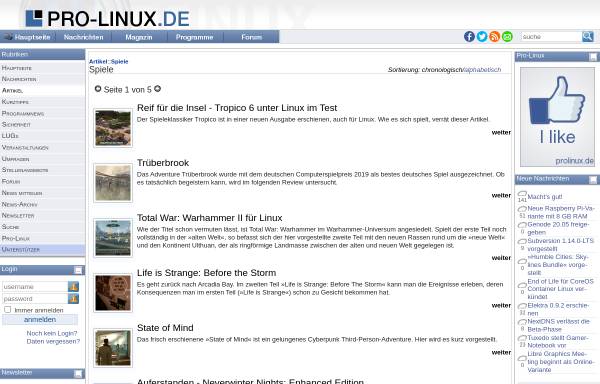 Vorschau von www.pro-linux.de, Pro-Linux: Spiele für Linux