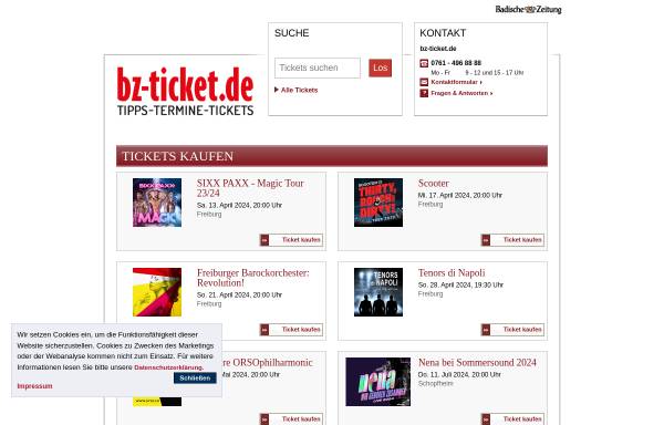 Vorschau von www.freiburg-tickets.de, BZ-Kartenservice