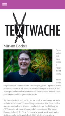 Vorschau der mobilen Webseite www.textdoc.de, Text.doc Mirjam Becker