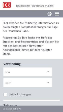 Vorschau der mobilen Webseite bauarbeiten.bahn.de, Eisenbahnbaustellen Deutsche Bahn AG