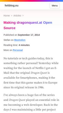 Vorschau der mobilen Webseite www.dragonquest.at, Dragon-Quest.net