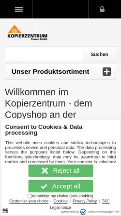 Vorschau der mobilen Webseite www.kopierzentrum.de, Kopierzentrum Passau GmbH