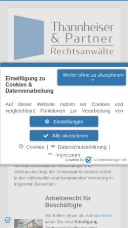 Vorschau der mobilen Webseite www.thannheiser.de, Rechtsanwaltskanzlei Borm & Rudolph