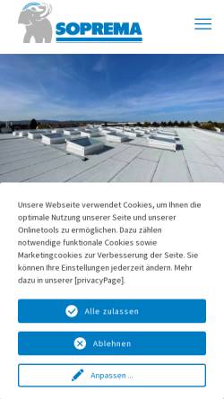 Vorschau der mobilen Webseite www.soprema.de, Soprema-Klewa GmbH
