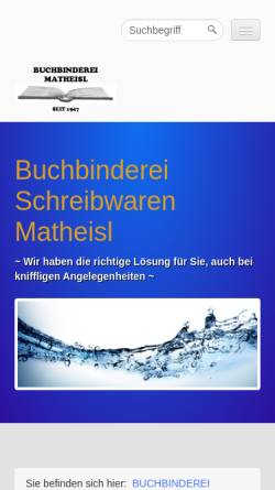 Vorschau der mobilen Webseite buchbinderei-matheisl.de, Buchbinderei - Schreibwaren Matheisl