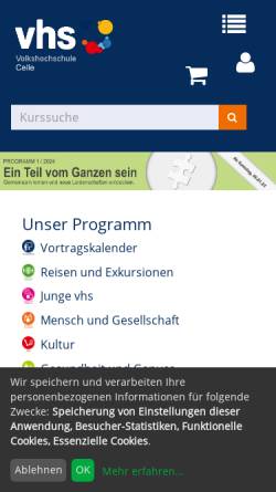 Vorschau der mobilen Webseite www.vhs-celle.de, Volkshochschule Celle e.V.