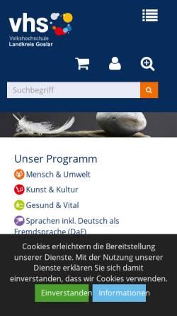 Vorschau der mobilen Webseite www.vhs-goslar.de, Volkshochschule Landkreis Goslar