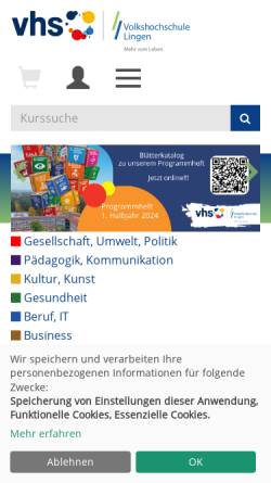 Vorschau der mobilen Webseite www.vhs-lingen.de, Volkshochschule Lingen