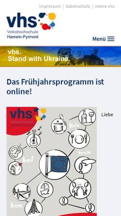 Vorschau der mobilen Webseite www.vhs-hameln-pyrmont.de, Zweckverband Volkshochschule Hameln-Pyrmont