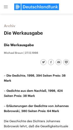Vorschau der mobilen Webseite www.deutschlandfunk.de, Johannes Bobrowski: Die Werkausgabe