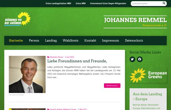 Vorschau von www.johannes-remmel.de, Remmel, Johannes (Minister für Klimaschutz, Umwelt, Landwirtschaft, Natur- und Verbraucherschutz)
